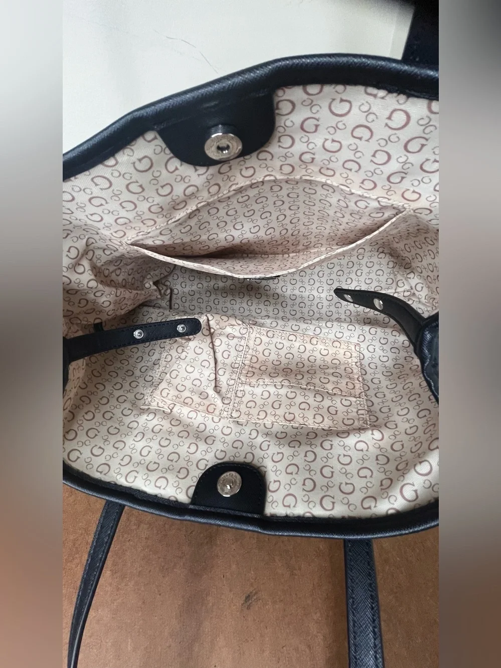 GUESS Black Monogram Tote Bag
